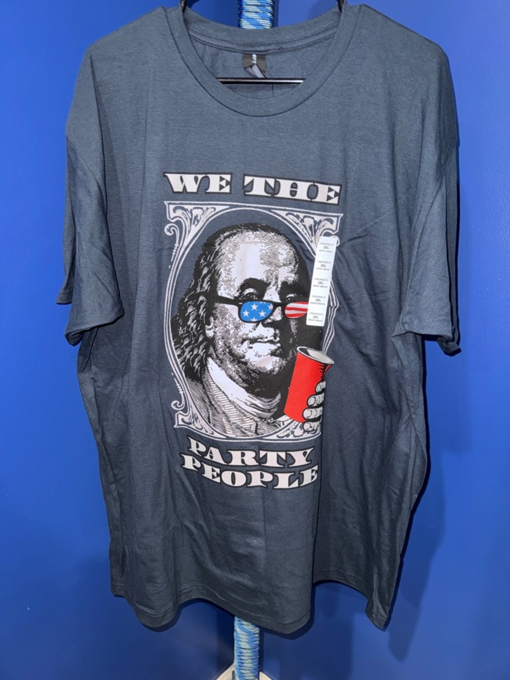 Dark Blue "We The Party People" Ben Franklin Graphic Shirt Size 2XL NWT - Picture 3 of 13